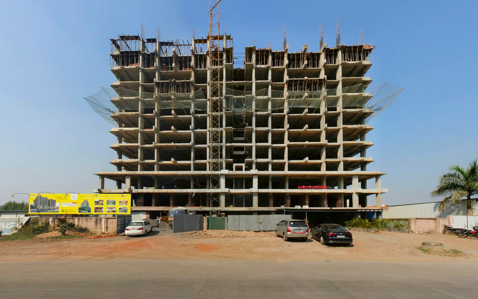 Multi-storey reinforced concrete frame under construction