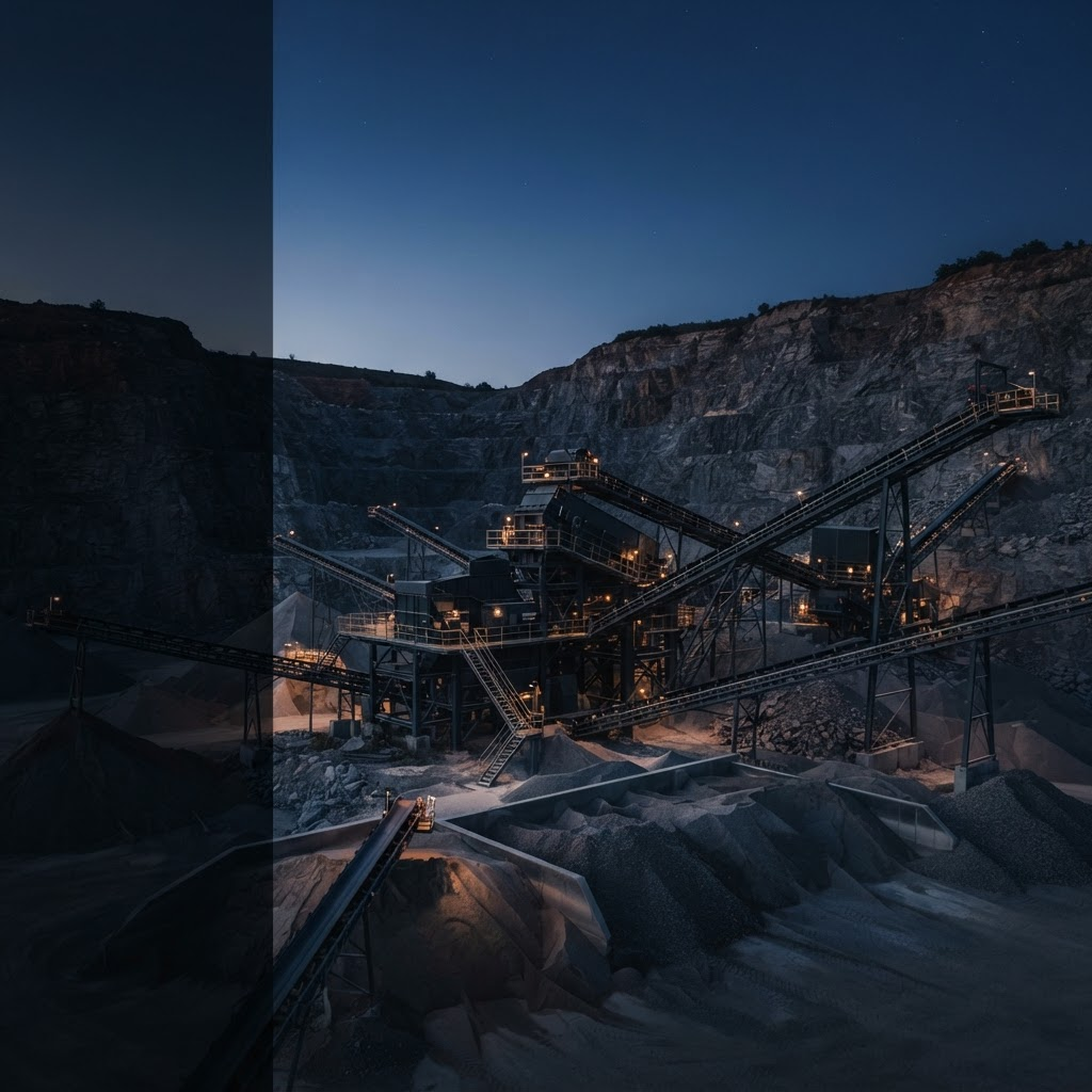 Hard rock being worked at the quarry face before crushing